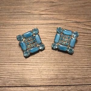 Light blue rhinestone Vintage clip on earrings